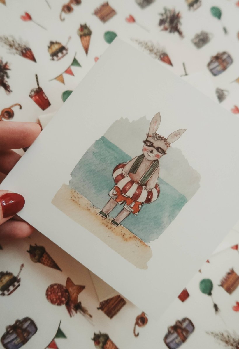 Hase am Strand / Klappkarte - The Baltic Shop