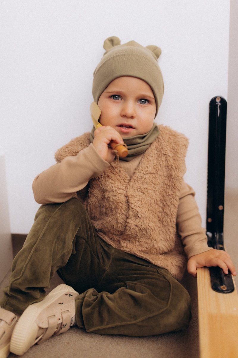 Haube mit Teddy Ohren aus Bio Baumwolle in 2 Farben - The Baltic Shop