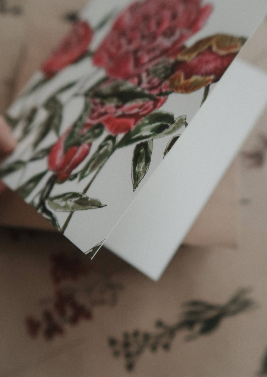 Hellrosa Blumen - Karte, gefaltete Karte - The Baltic Shop