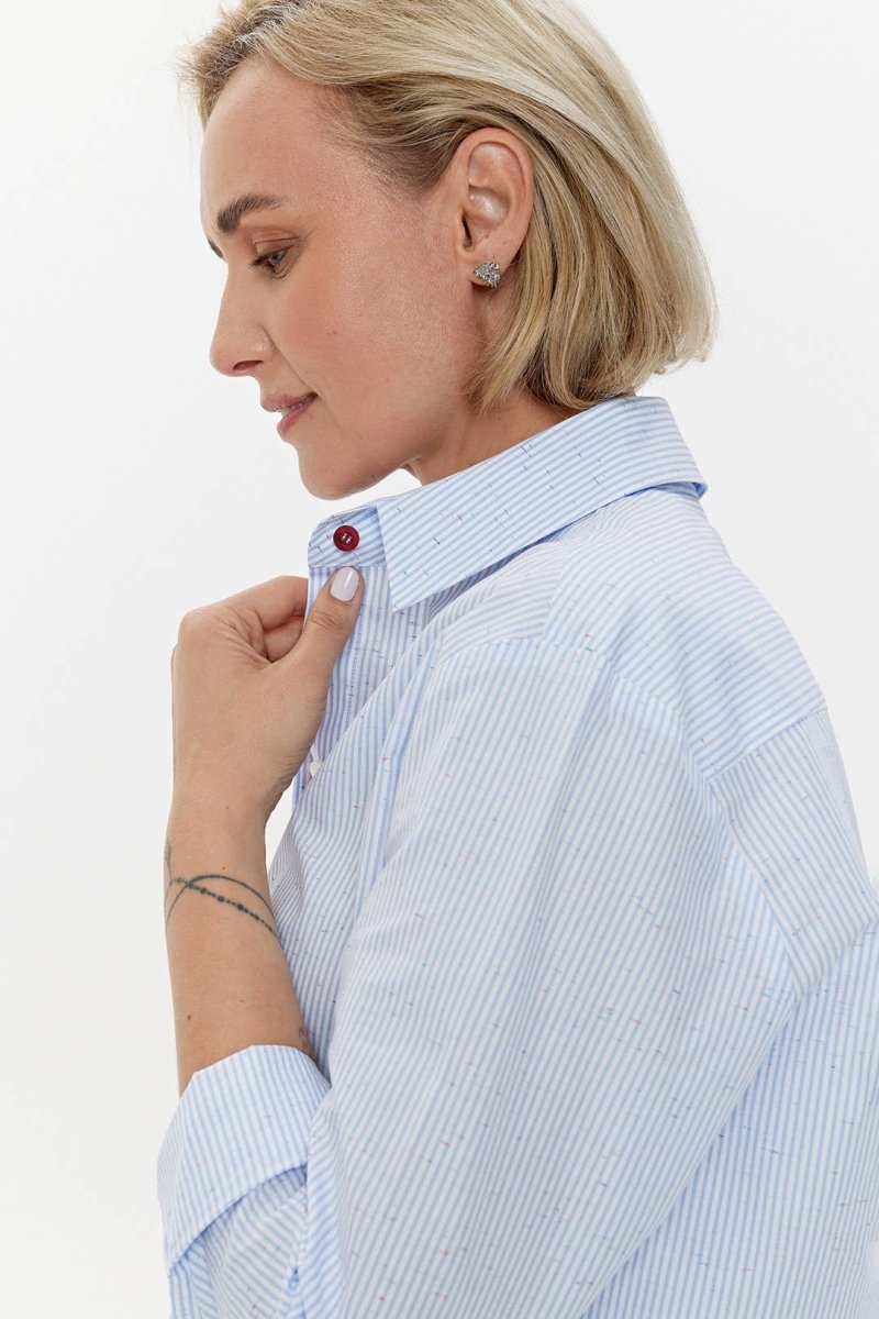 Hemd 'CAPRI' | gestreifte Baumwolle mit Mikroflocken - Detail - The Baltic Shop