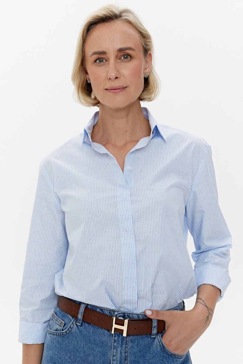 Hemd 'CAPRI' | gestreifte Baumwolle mit Mikroflocken - Detail - The Baltic Shop