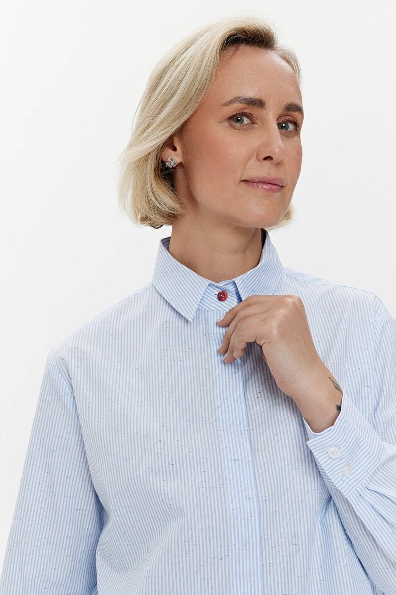 Hemd 'CAPRI' | gestreifte Baumwolle mit Mikroflocken - Detail - The Baltic Shop