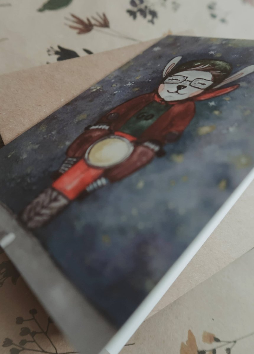 Klappkarte - Hase auf Motorrad - The Baltic Shop