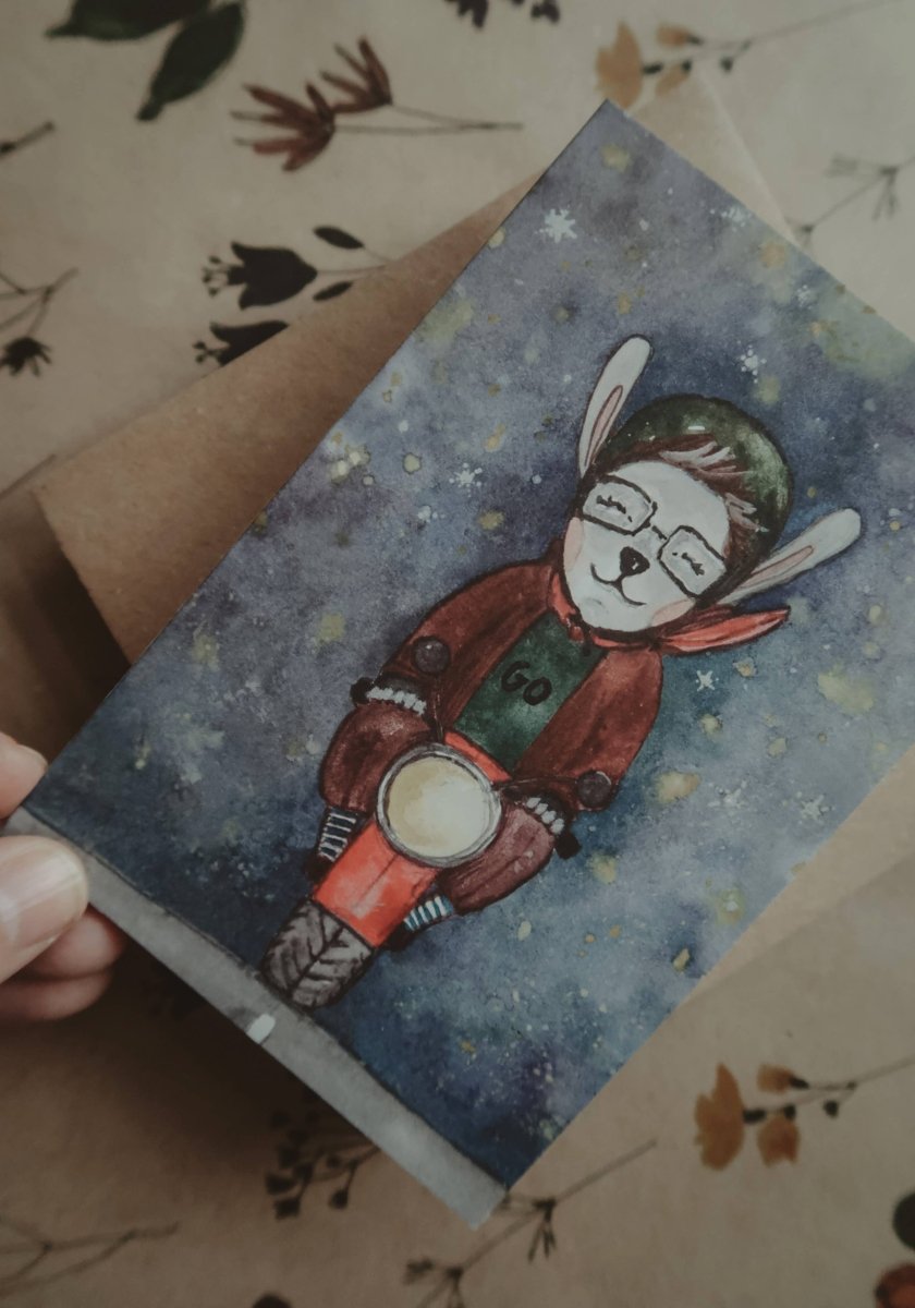 Klappkarte - Hase auf Motorrad - The Baltic Shop