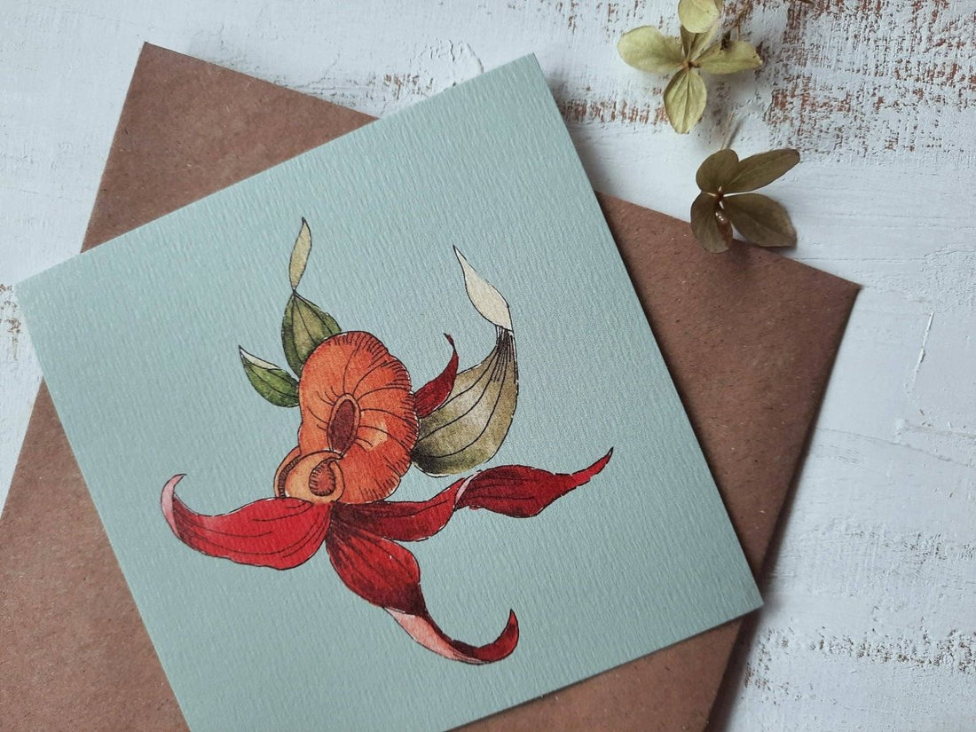 Kleine flache Karte mit orangefarbener Blume - The Baltic Shop