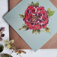 Kleine flache Karte mit rosa Rosen auf Hellblau - The Baltic Shop