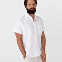 Kurzärmliges Leinenhemd VERBIER für Herren in Weiß - The Baltic Shop