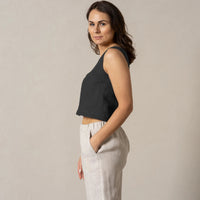 Leinen Knopf Front Crop Top in 2 Farben - The Baltic Shop