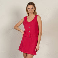 Leinen Knopf Front Crop Top in pink - The Baltic Shop