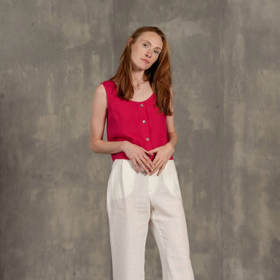 Leinen Knopf Front Crop Top in pink - The Baltic Shop