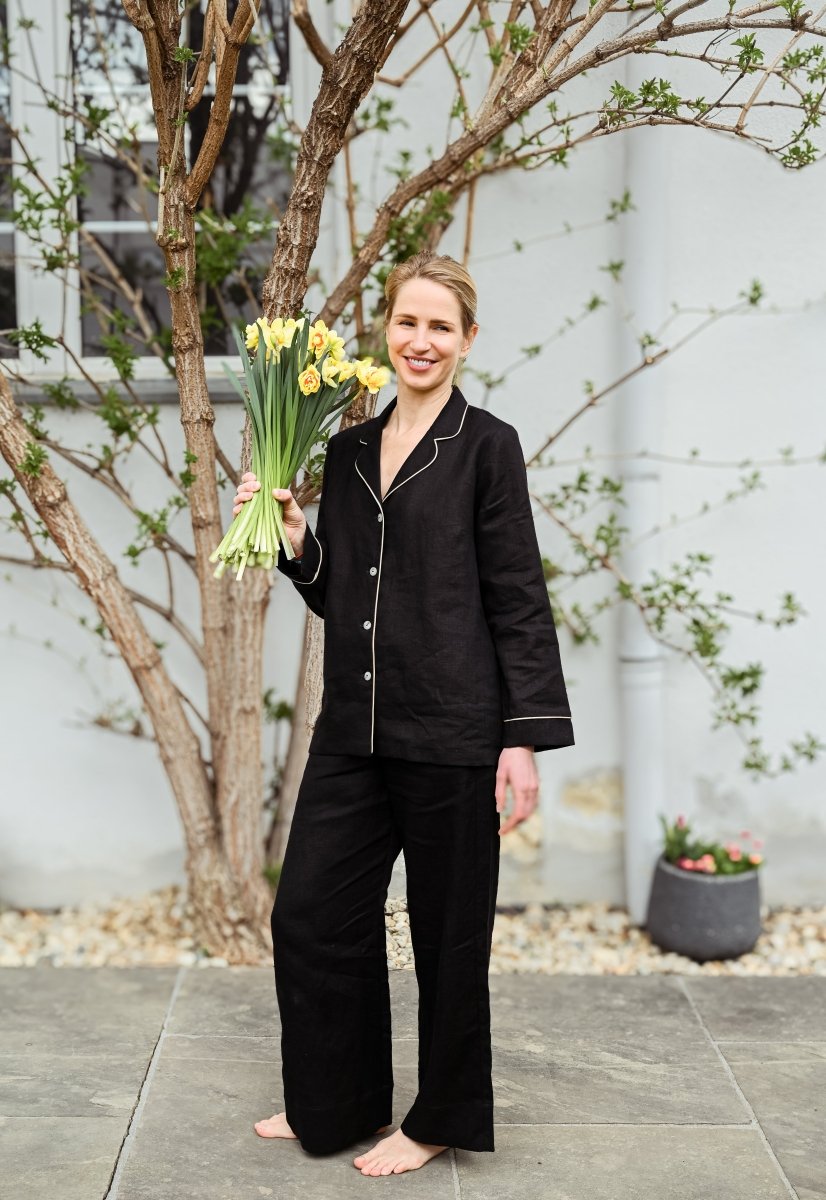 Leinenhemd in Schwarz mit Kragen - The Baltic Shop