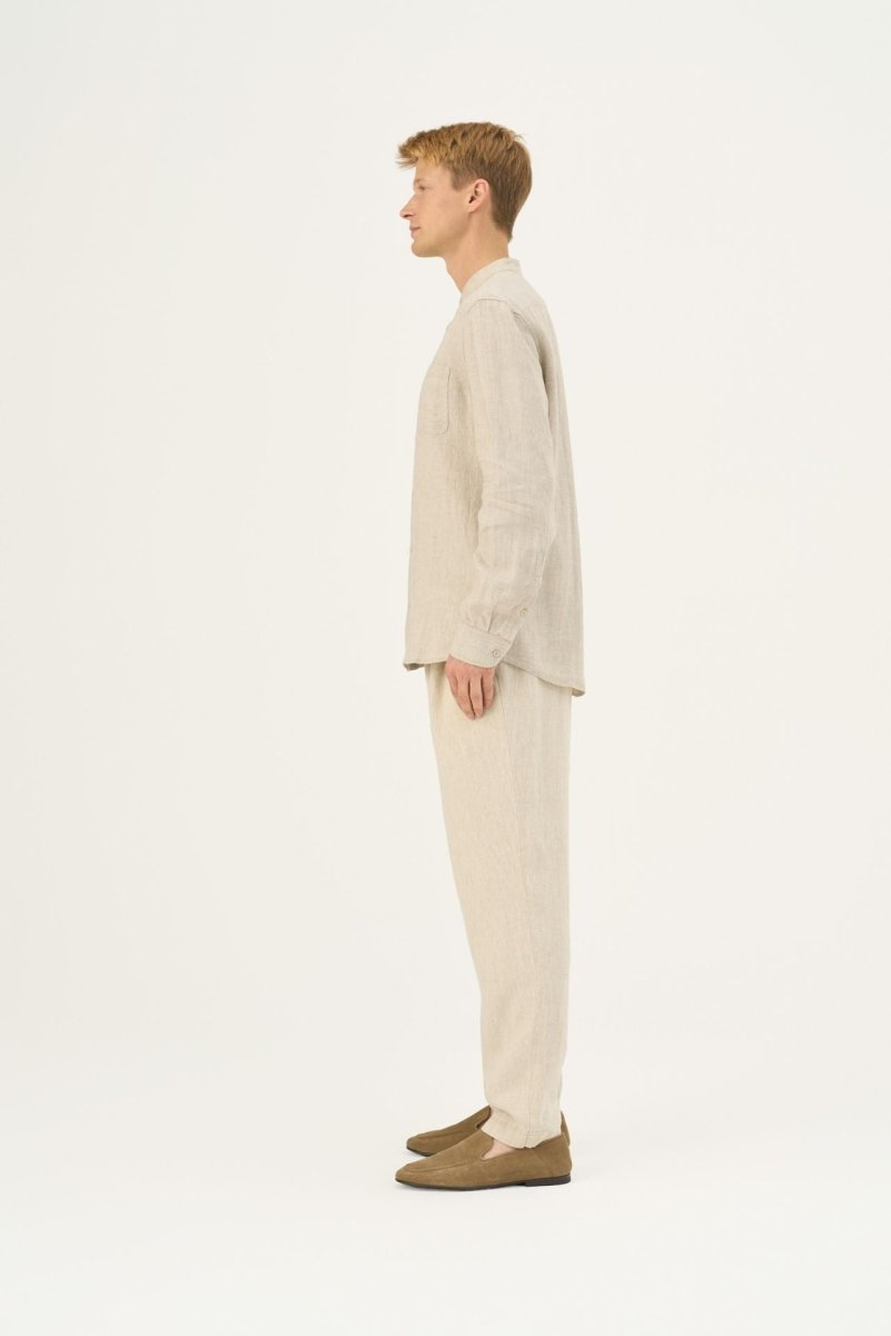 Leinenhemd mit Stehkragen in Melange – Herren Hemd aus 100 % Leinen - The Baltic Shop