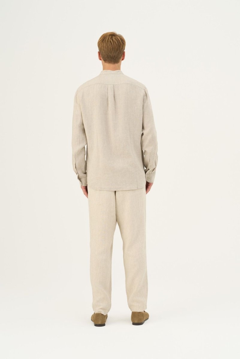 Leinenhemd mit Stehkragen in Melange – Herren Hemd aus 100 % Leinen - The Baltic Shop