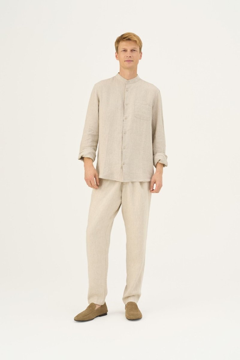 Leinenhemd mit Stehkragen in Melange – Herren Hemd aus 100 % Leinen - The Baltic Shop