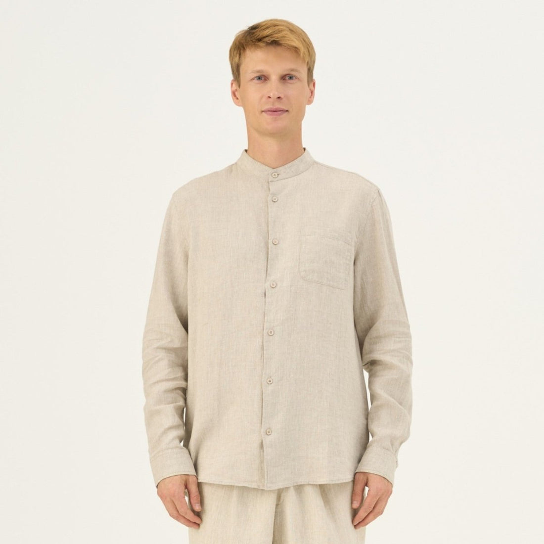 Leinenhemd mit Stehkragen in Melange – Herren Hemd aus 100 % Leinen - The Baltic Shop