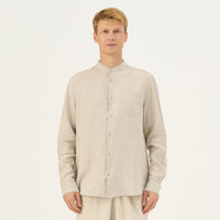 Leinenhemd mit Stehkragen in Melange – Herren Hemd aus 100 % Leinen - The Baltic Shop