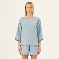 Lockeres Damen Top aus 100 % Leinen im Himmelblau - The Baltic Shop