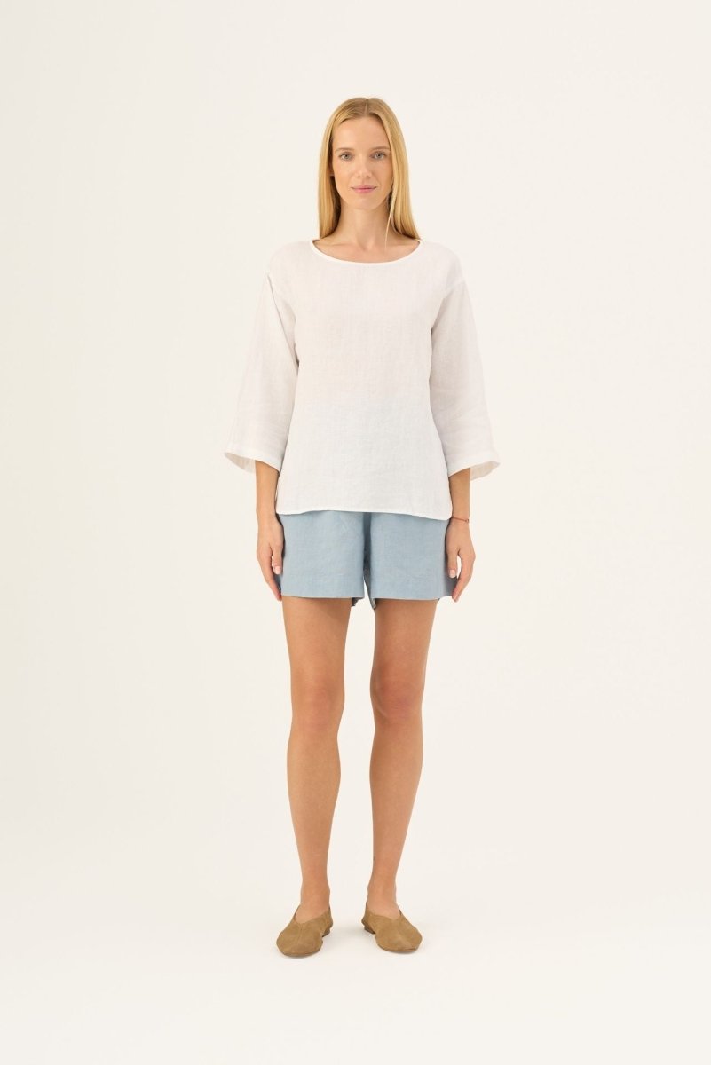 Lockeres Damen Top aus 100 % Leinen in optischen Weiß - The Baltic Shop