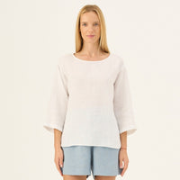 Lockeres Damen Top aus 100 % Leinen in optischen Weiß - The Baltic Shop
