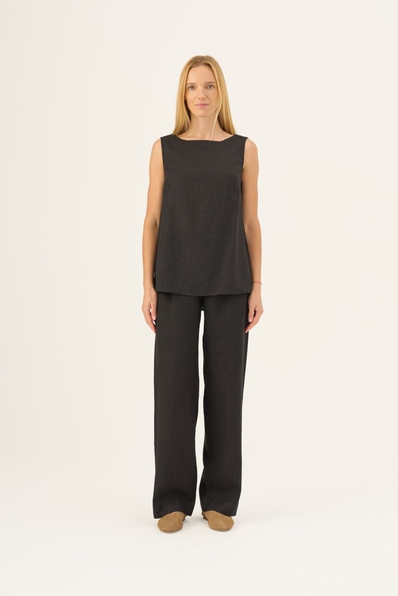 Luftige Damenhose aus 100 % Leinen in Schwarz - The Baltic Shop