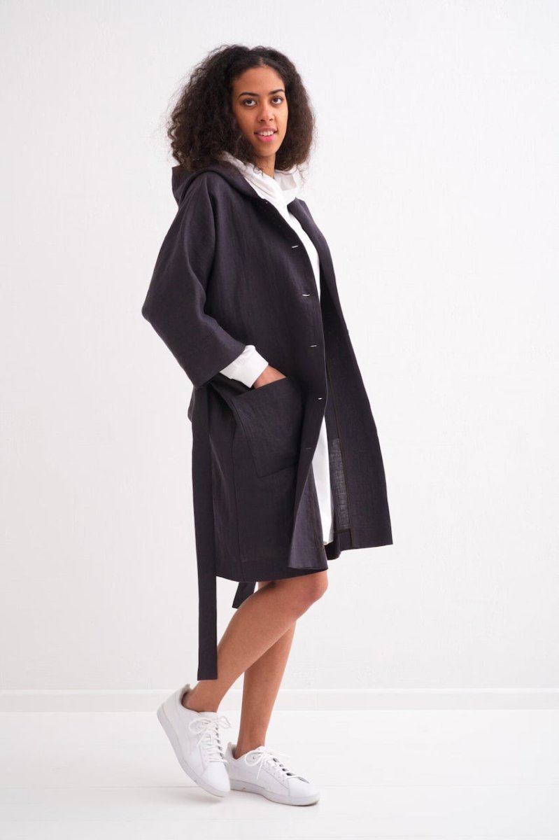 Mantel mit Kapuze aus Leinen in 3 Farben - The Baltic Shop