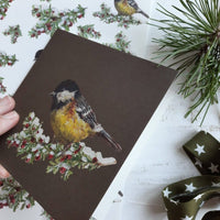 Meisenvogel auf Dunkelgrün, gefaltete Karte - The Baltic Shop