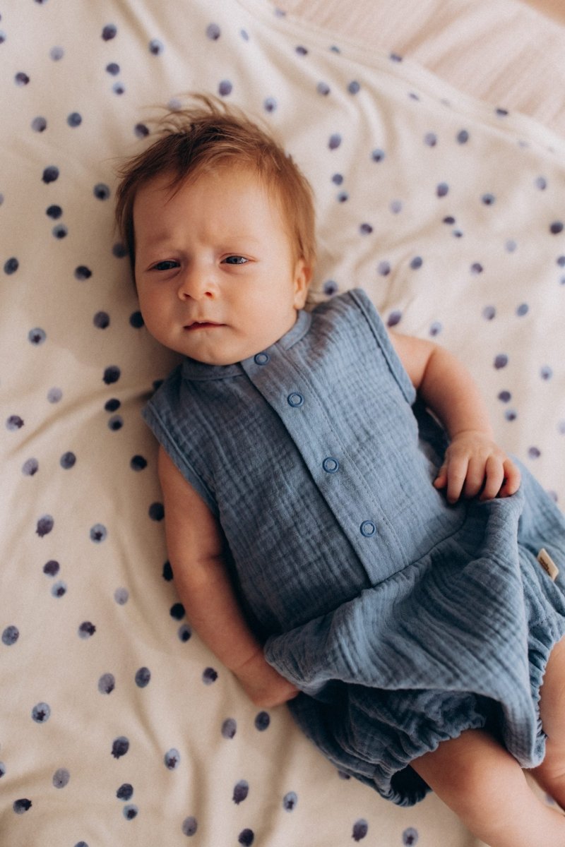 Musselin Romper in Blau aus Bio Baumwolle - The Baltic Shop