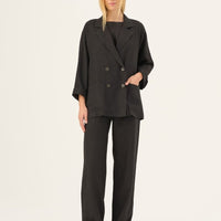 Oversize Damenjacke aus 100 % Leinen in Schwarz - The Baltic Shop