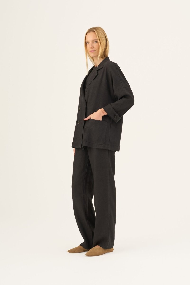 Oversize Damenjacke aus 100 % Leinen in Schwarz - The Baltic Shop