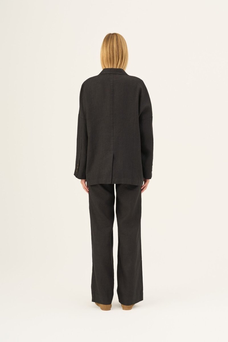Oversize Damenjacke aus 100 % Leinen in Schwarz - The Baltic Shop