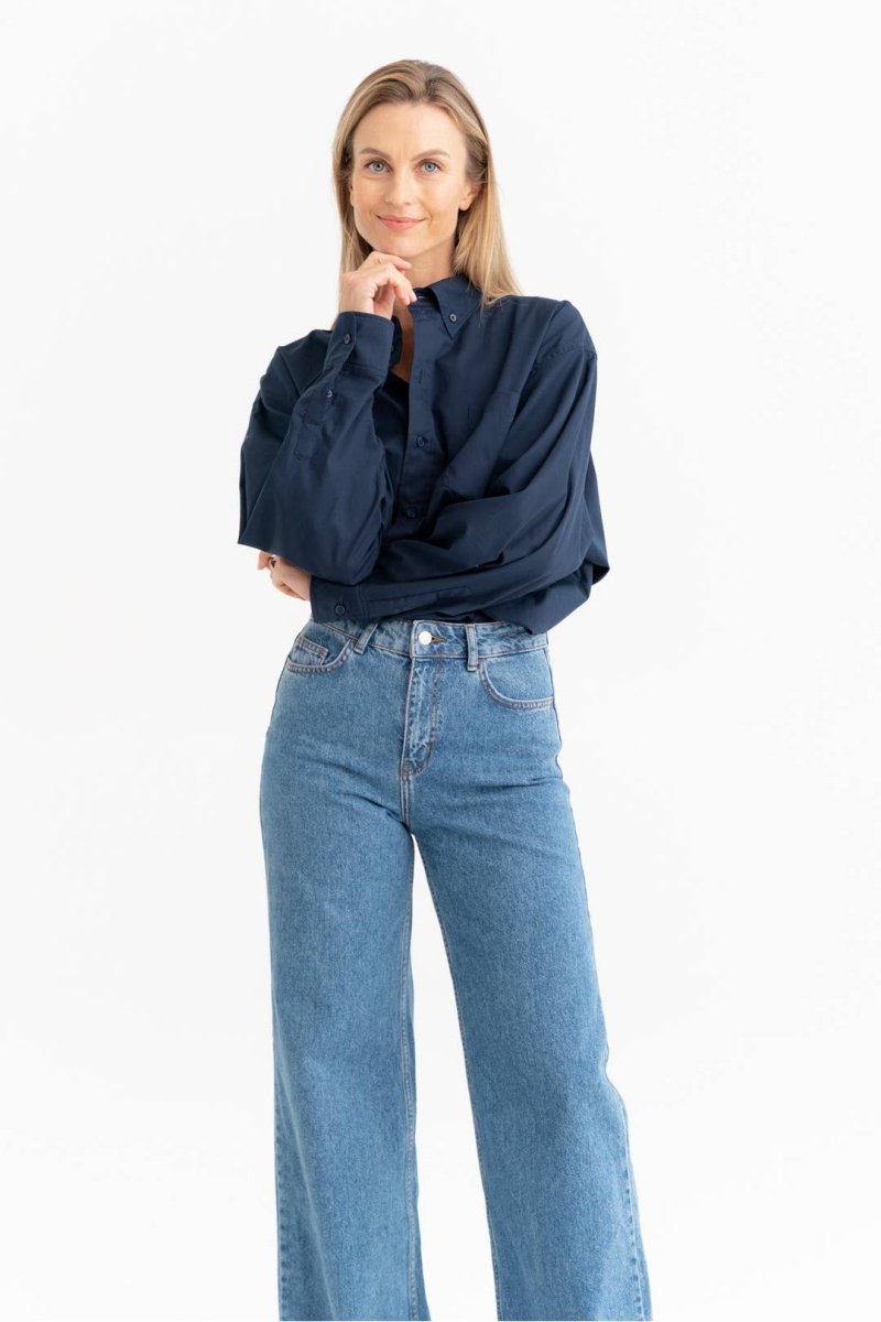 Oversized Hemd aus 100 % Baumwolle – Navy - The Baltic Shop