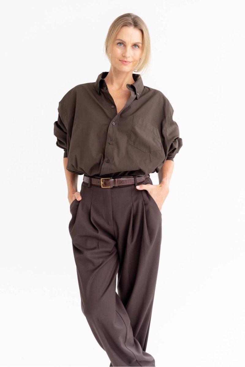 Oversized Hemd aus 100 % Baumwolle – Schokoladenbraun - The Baltic Shop