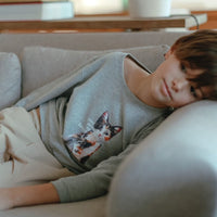 Pullover aus Baumwollw in Grau mit Katze - The Baltic Shop