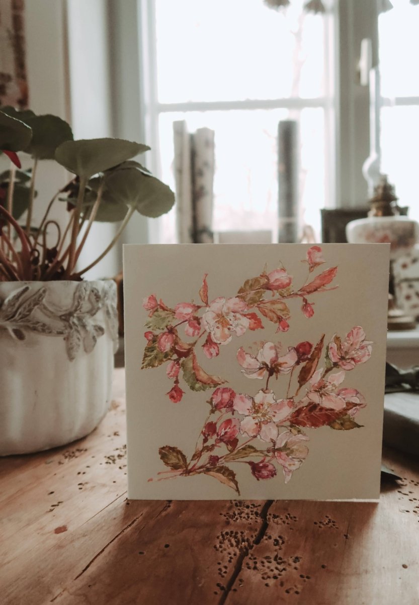 Rosa Zwetschgen Blüten - gefaltete Karte - The Baltic Shop