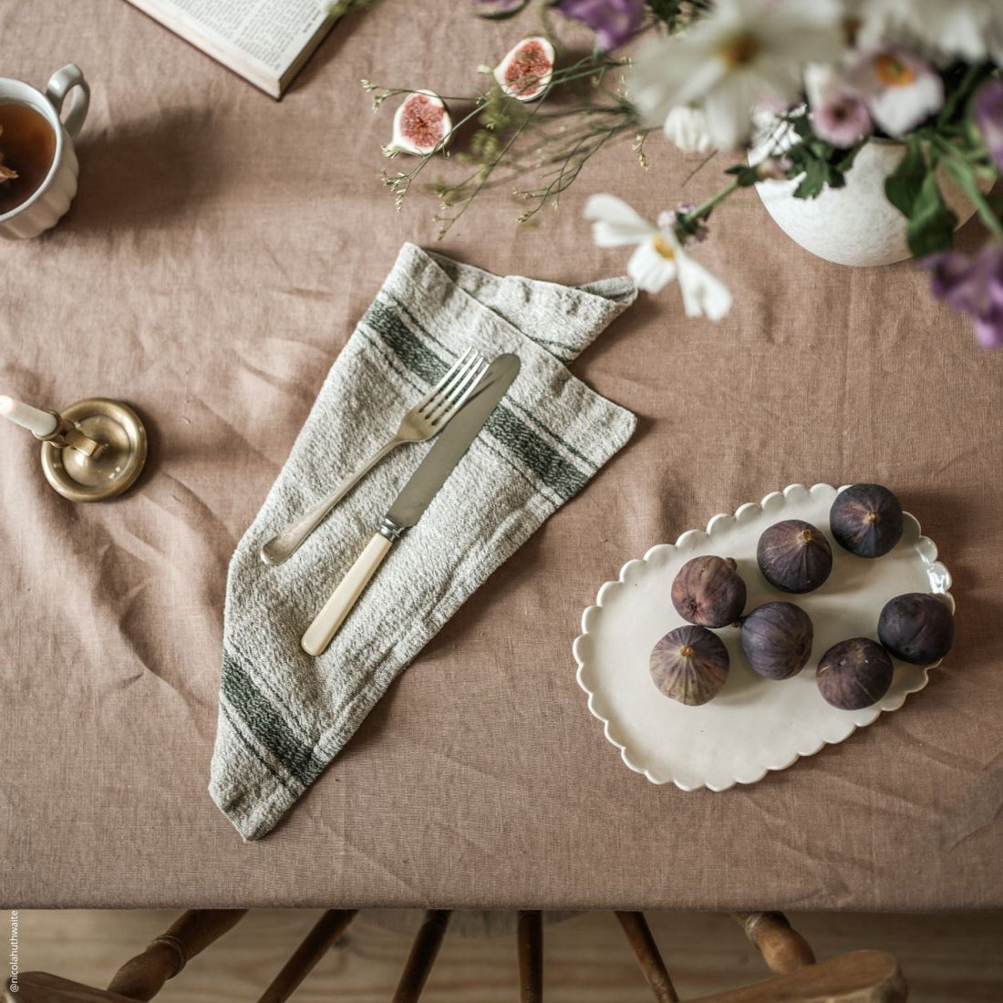 Rustikale Servietten aus Leinen mit grüne Streifen, 2er Set - The Baltic Shop