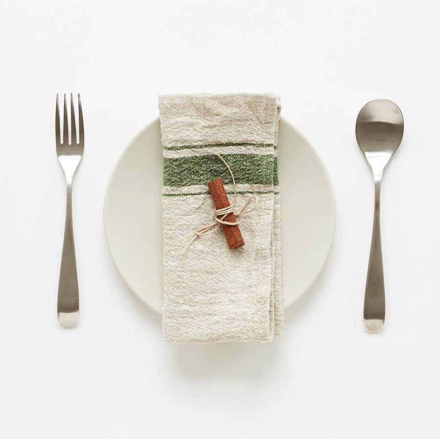 Rustikale Servietten aus Leinen mit grüne Streifen, 2er Set - The Baltic Shop