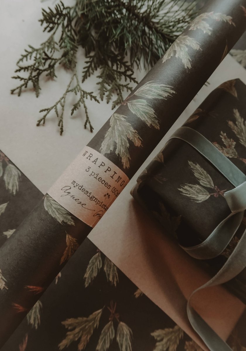 Set aus 3 Stück Kraftpapier mit grünen Zweigen - The Baltic Shop