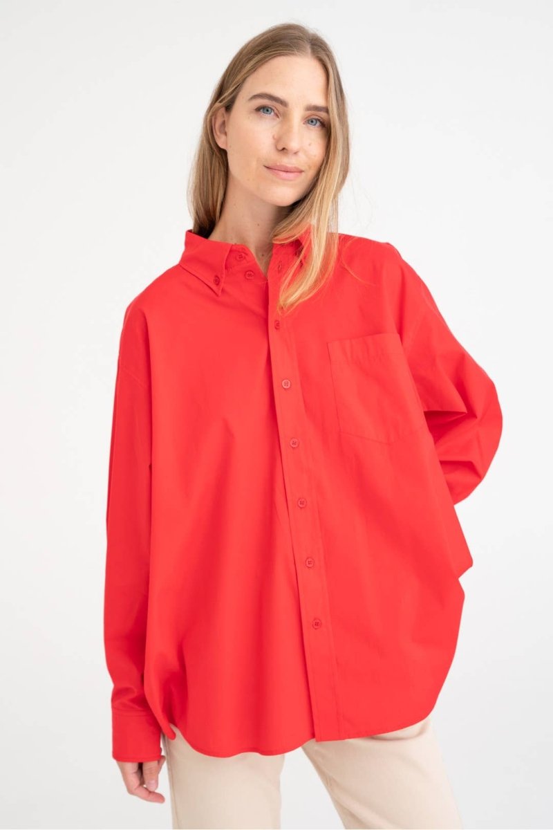 Shirt 'LONDON' - leuchtendes Korallenrot, oversized, aus Baumwolle - The Baltic Shop