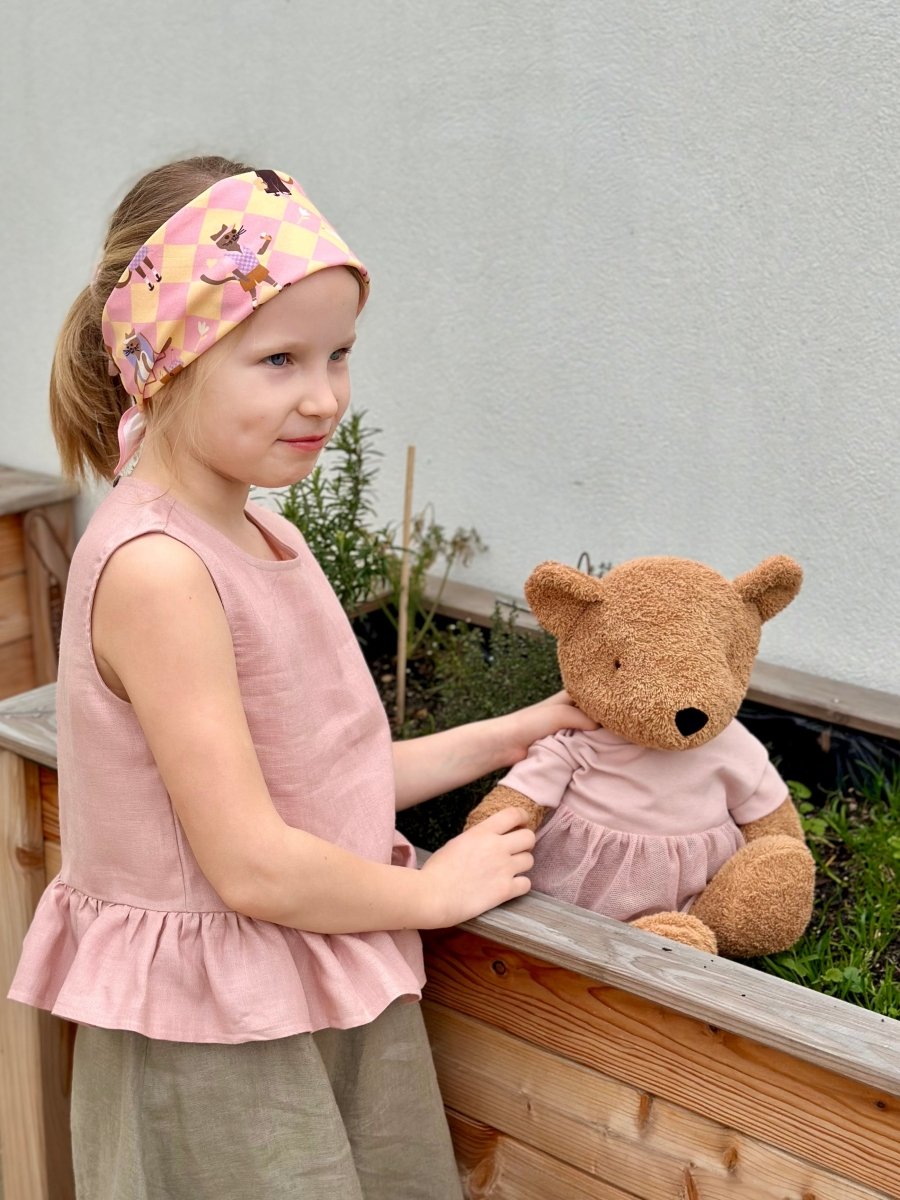 Tuch aus Baumwolle in Gelb - Rosa mit Katzenmotive - The Baltic Shop