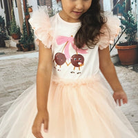 Tuch in Pfirsichfarbe mit kleinen Kirschen - The Baltic Shop