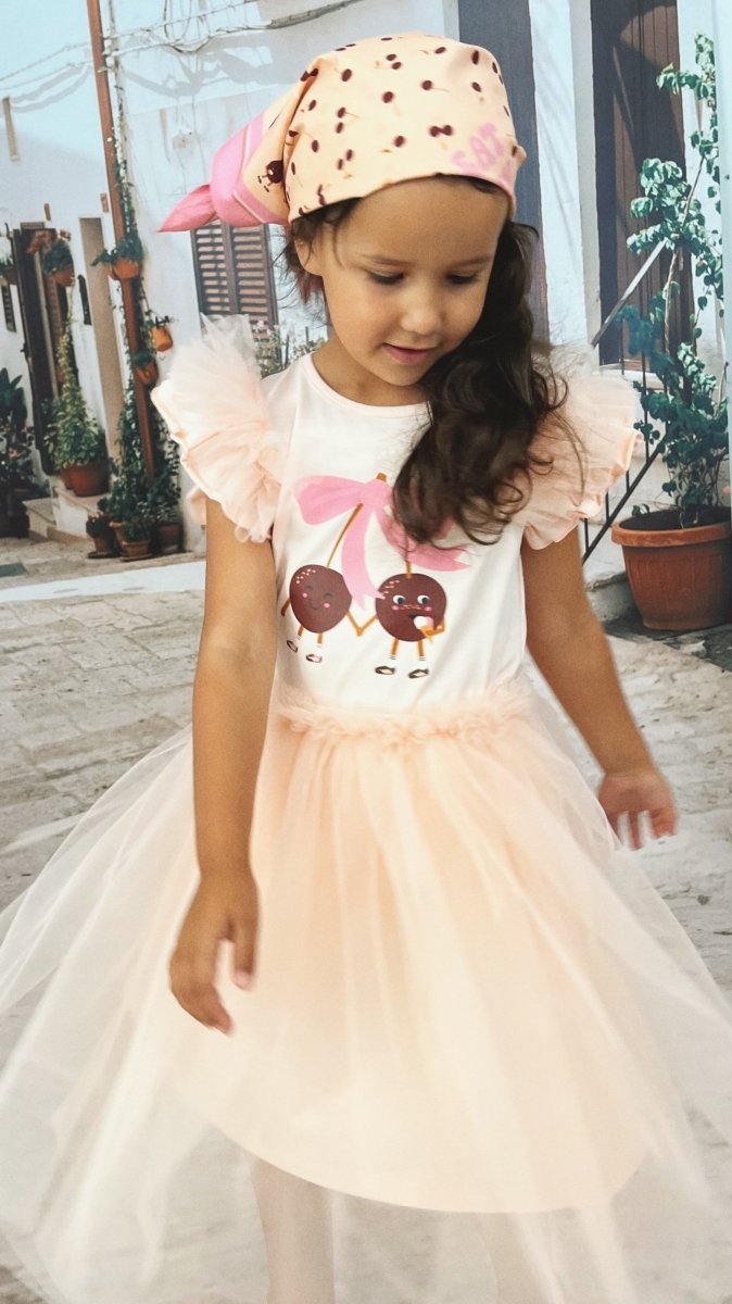 Tuch in Pfirsichfarbe mit kleinen Kirschen - The Baltic Shop