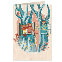 Weihnachtskarte aus Holz mit Waldhäusern - The Baltic Shop