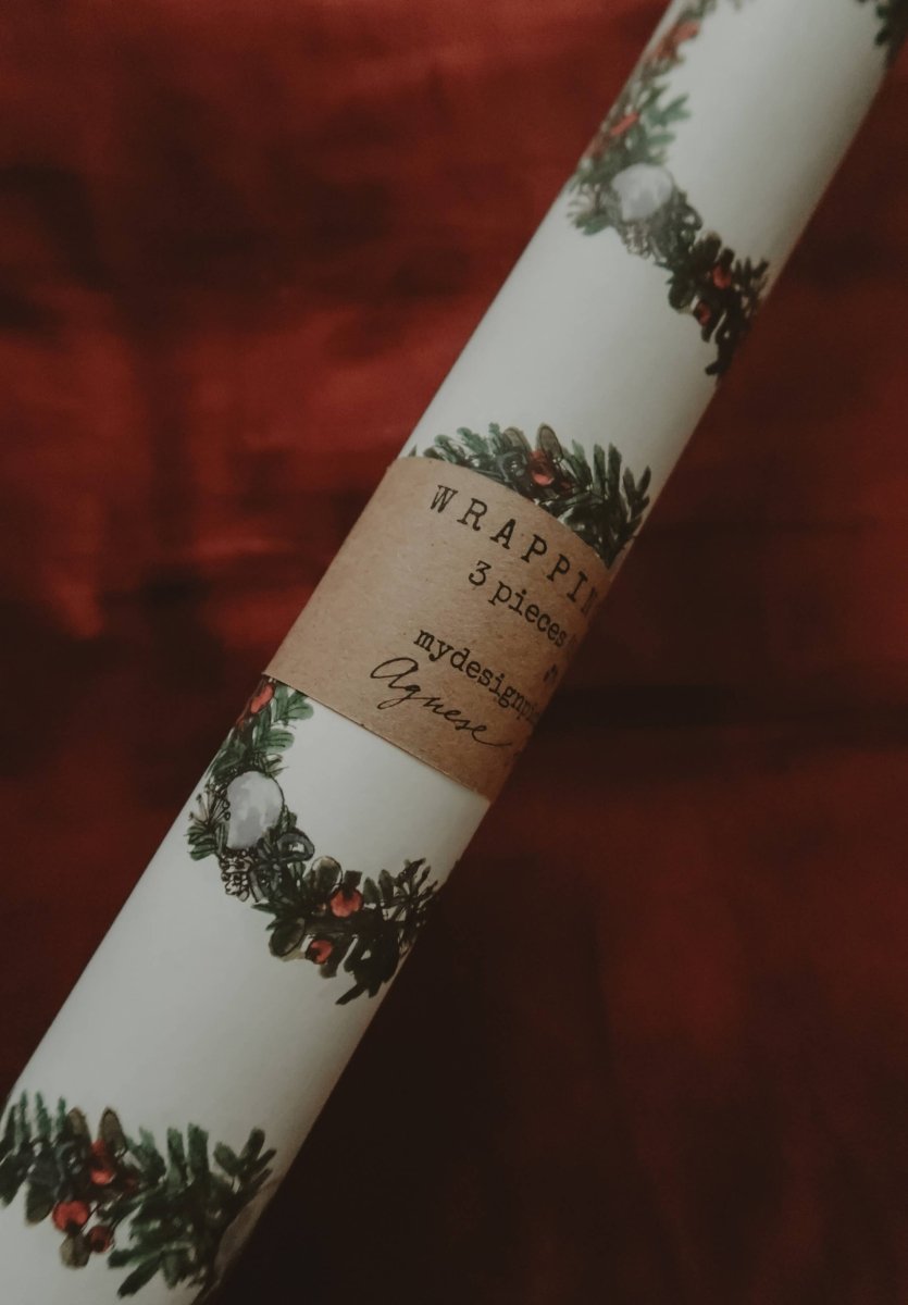Weihnachtskranz, weißes Geschenkpapier, 3 - teiliges Set - The Baltic Shop