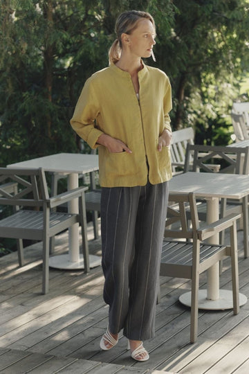 Willow Hose aus Leinen in Grau mit Weiße Streifen - The Baltic Shop