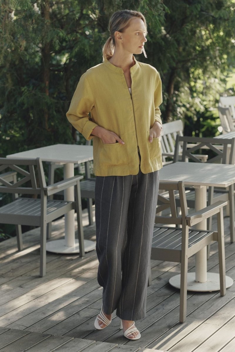 Willow Hose aus Leinen in Grau mit Weiße Streifen - The Baltic Shop