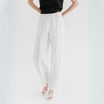 Willow Hose aus Leinen in Weiß mit graue Streifen - The Baltic Shop