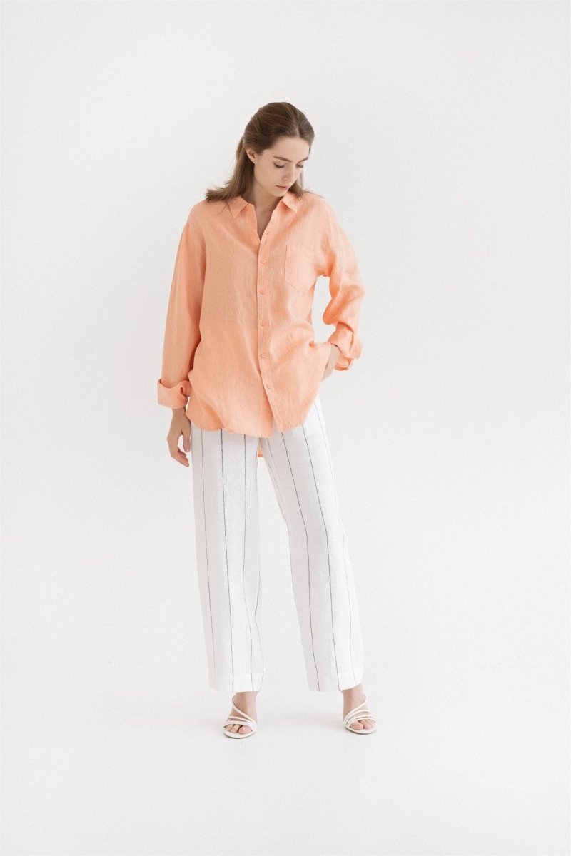 Willow Hose aus Leinen in Weiß mit graue Streifen - The Baltic Shop