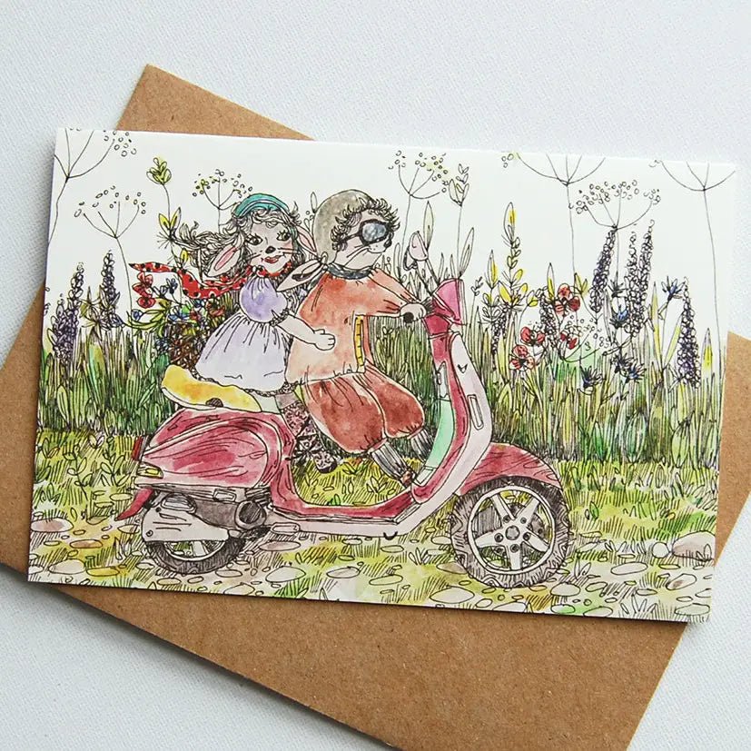 Faltkarte - Zwei Hasen auf einem Roller