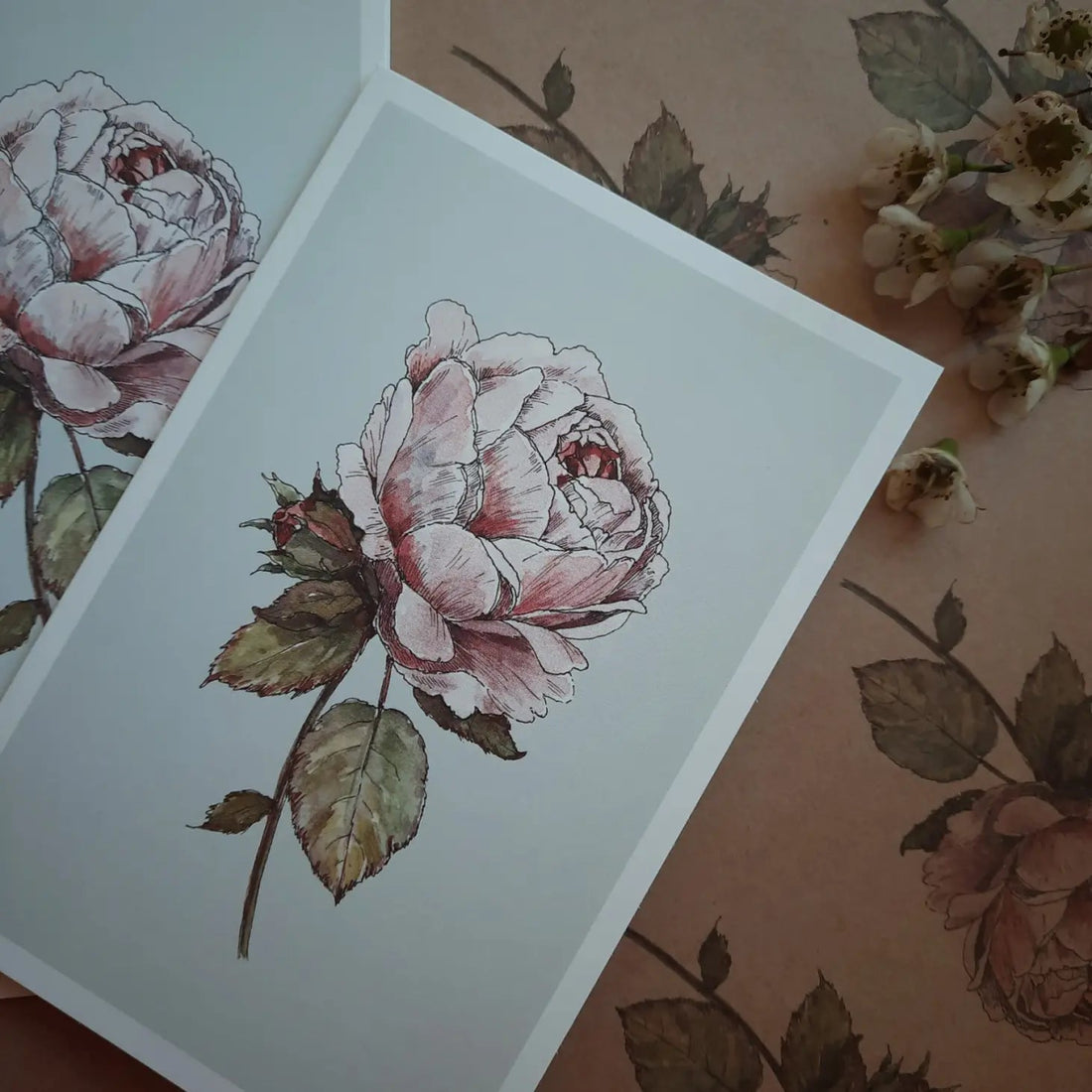 Romantische Vintage-Rosenkarte, gefaltete Karte - The Baltic Shop