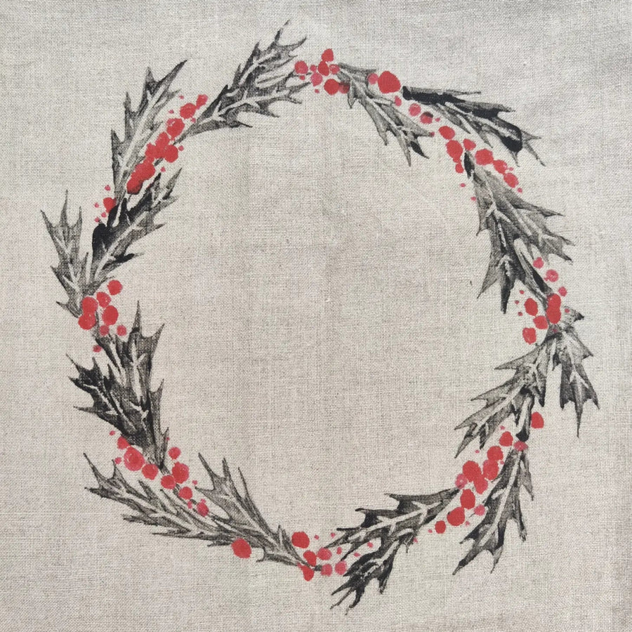 Tragetasche aus natürlichem Leinen mit Handgemachtem Weihnachtskranzmuster - The Baltic Shop
